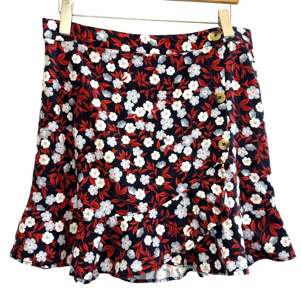 Gianni Bini XL Flared Floral Skirt Ruffle‎ Hem Feminine Academia Cottagecore